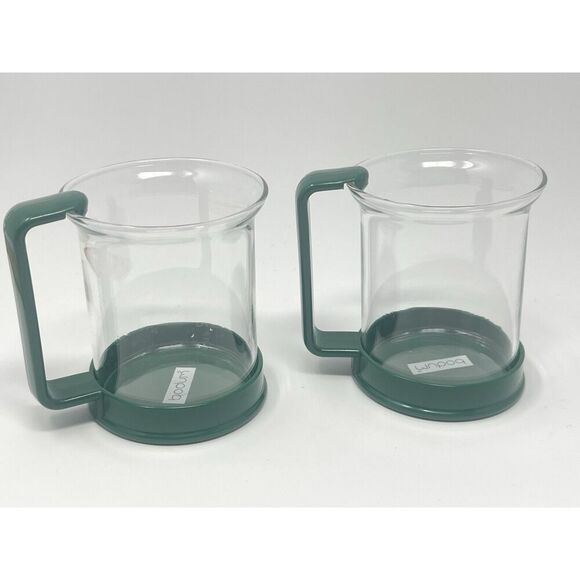 Vintage Bodum Brazil Cappuccino Coffee Tea Cups Mugs Dark Green Set Of 2 - Picture 5 of 7